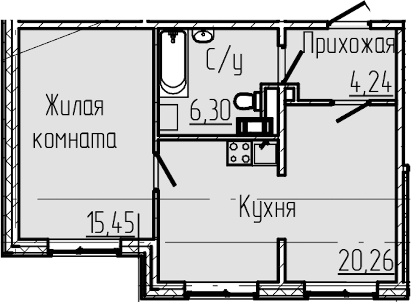 1-комнатная квартира 46.25 м², 1/6 эт., ЖК «SERTOLOVO PARK»
